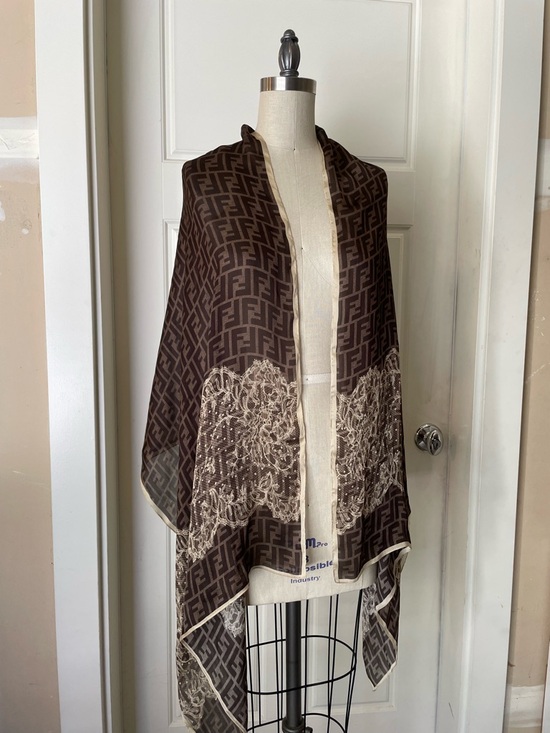 Fendi Accessories - Designer Brown Patterned Silk Scarf 24” wide 70” long